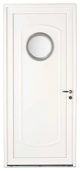 Porte d’entrée PVC Belle-Île blanche, pleine moulurée avec hublot