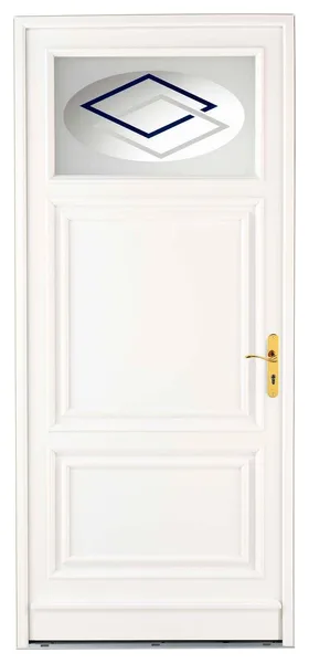 Porte d’entrée PVC Désirade blanche, panneaux moulurés et vitrage décoratif en partie haute