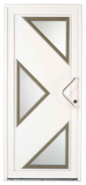 Porte d’entrée PVC Kerguelen blanche, contemporaine, trois vitrages triangulaires