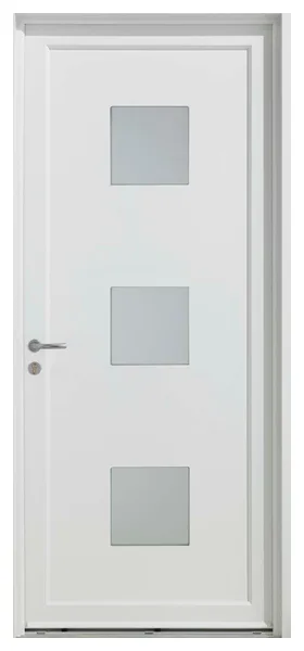 Porte d’entrée PVC Mayotte blanche, contemporaine, trois vitrages carrés