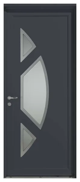 Porte d’entrée PVC Miquelon gris anthracite, contemporaine, vitrages en arc