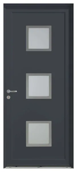Porte d’entrée PVC Oléron gris anthracite, contemporaine, trois vitrages carrés