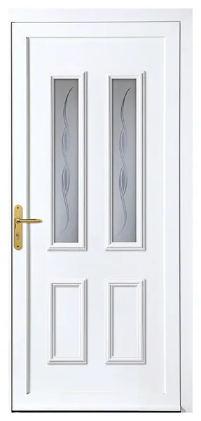 Porte d’entrée PVC Boréale Catalina, blanche, deux vitrages étroits et panneaux moulurés