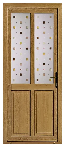 Porte d’entrée PVC Boréale Christensen, aspect chêne, deux vitrages décoratifs