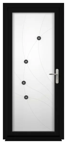 Porte d’entrée PVC Boréale Jäger 8, noire, vitrée avec décor sablé