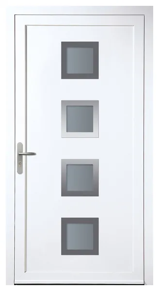 Porte d’entrée PVC Boréale Montani, blanche, quatre hublots carrés
