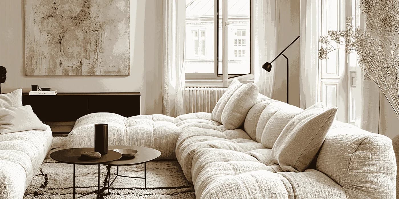 Store intérieur sur mesure habillant une grande fenêtre dans un séjour lumineux