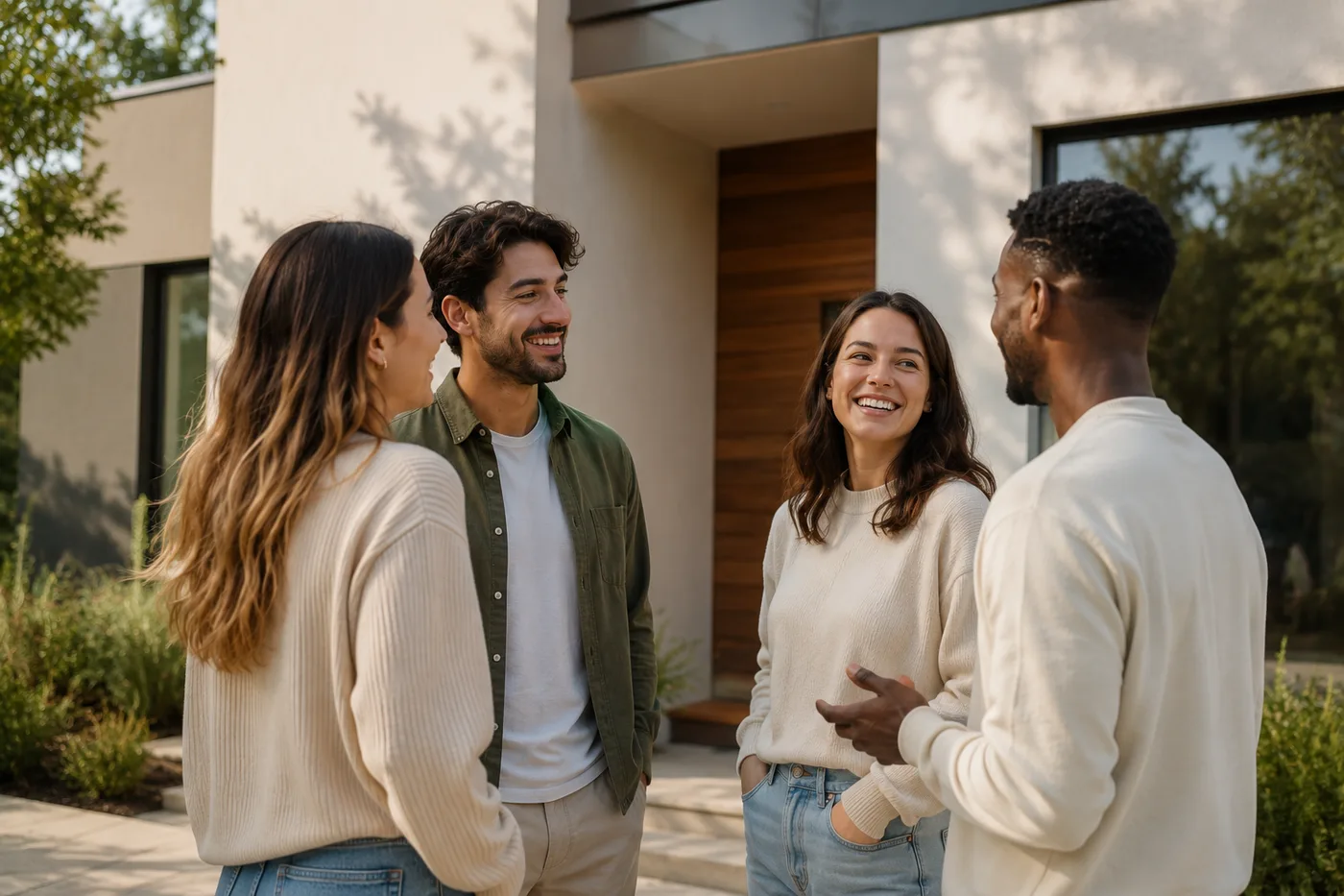 Des proches discutent devant une maison rénovée par KparK