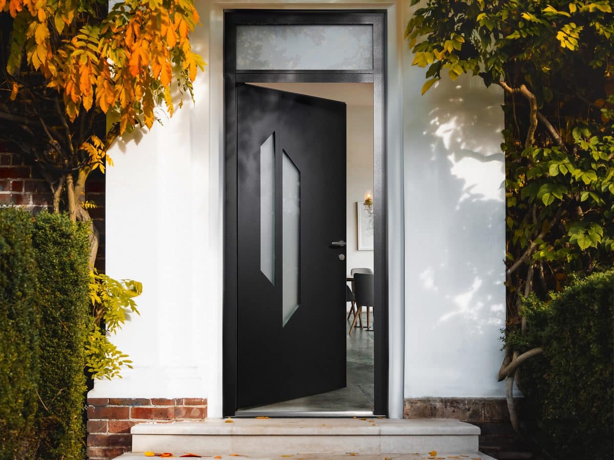 Porte d'entrée aluminium Allia KparK, modèle Lexir vitré noir