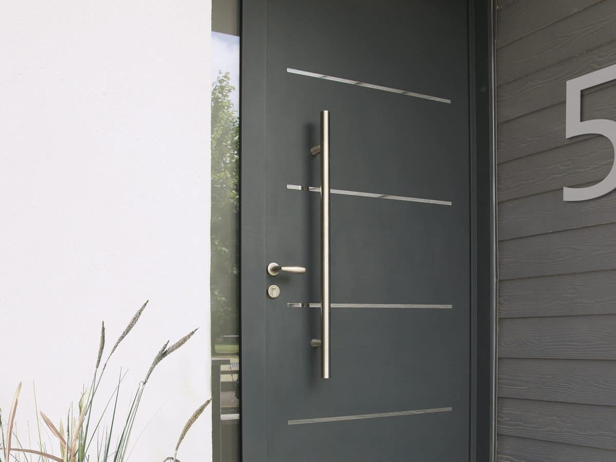 Porte d'entrée aluminium Allia+ KparK, modèle Senza gris