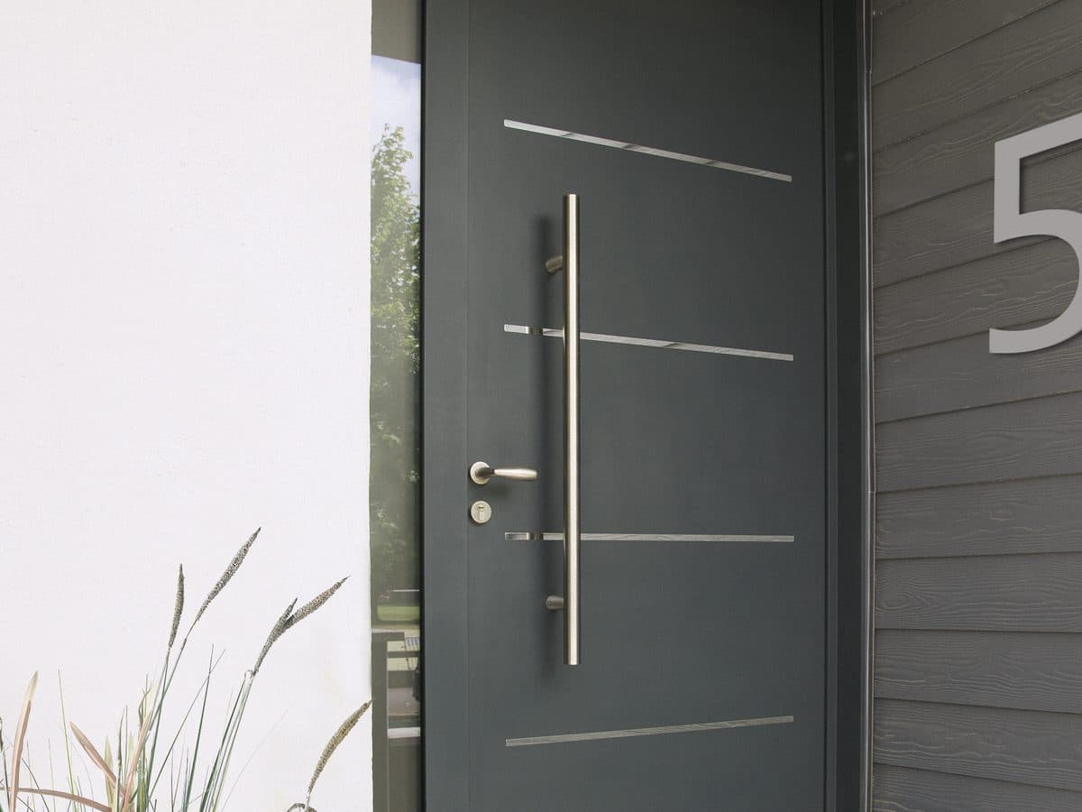 Porte d'entrée aluminium Allia+ KparK, modèle Senza gris