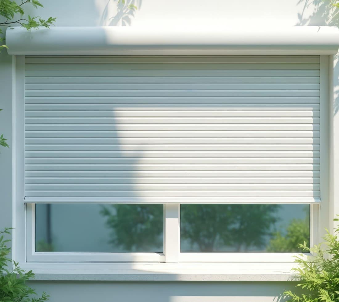 Volet roulant PVC blanc KparK sur une fenêtre, lames isolantes