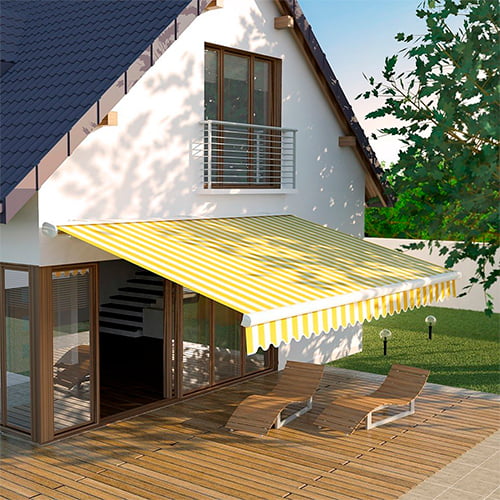 Store banne sur-mesure rayé blanc et jaune