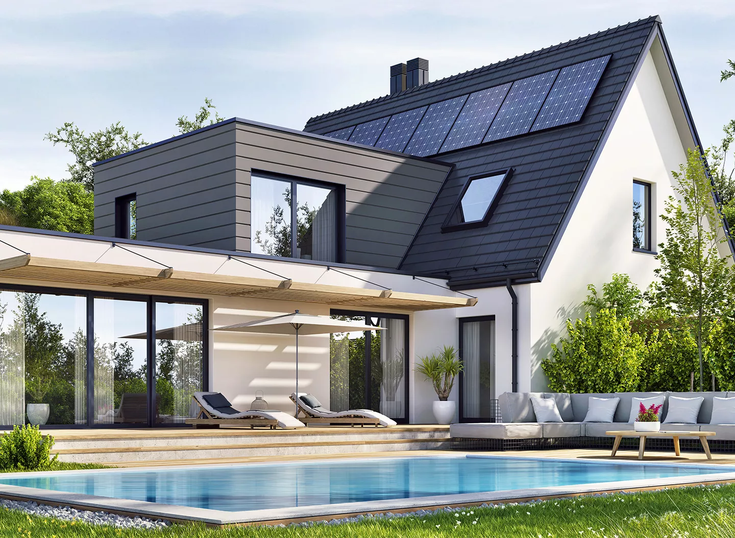 Maison avec panneaux solaires